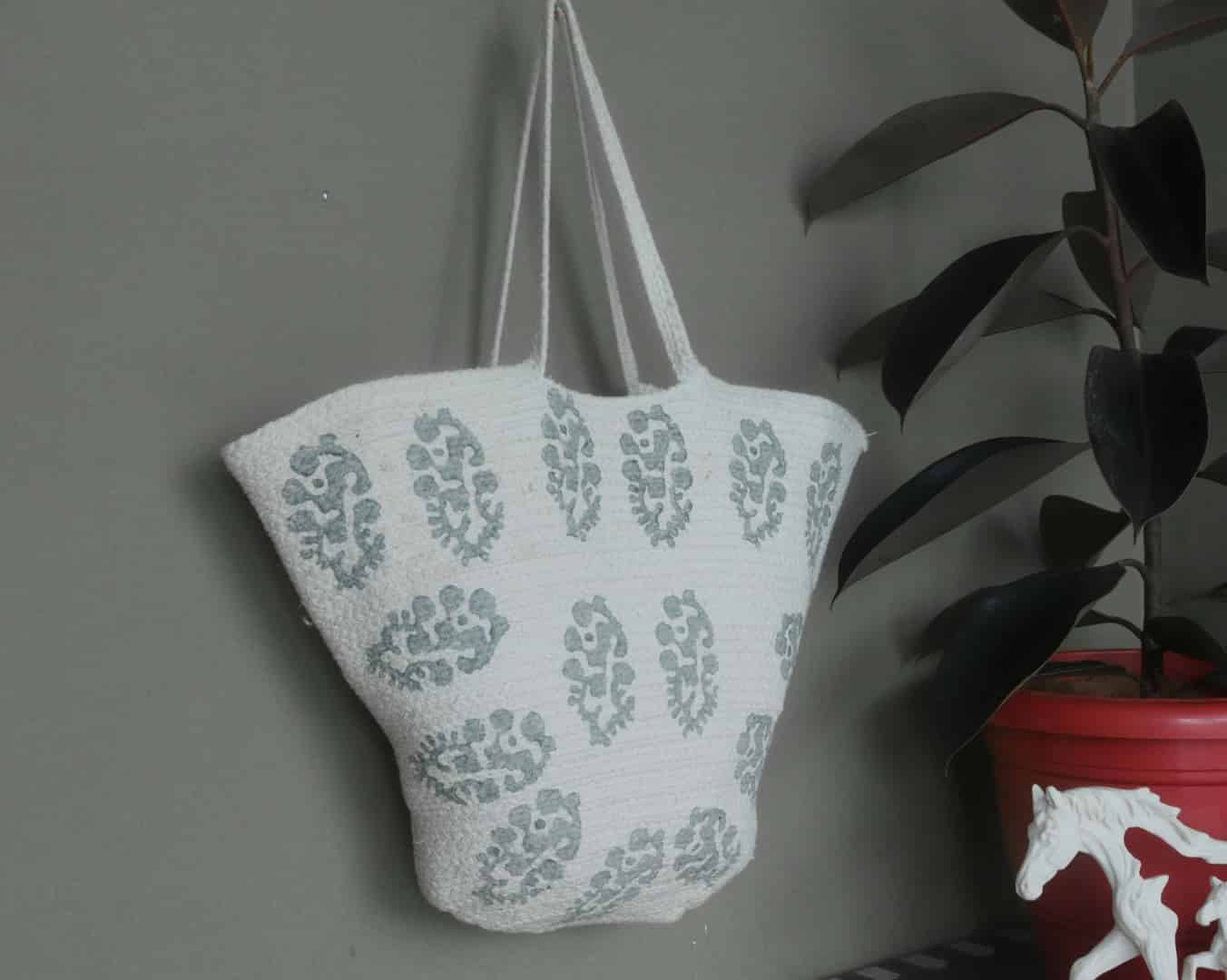 Handwoven Block Printed Grey and Orange Bags - Image 2