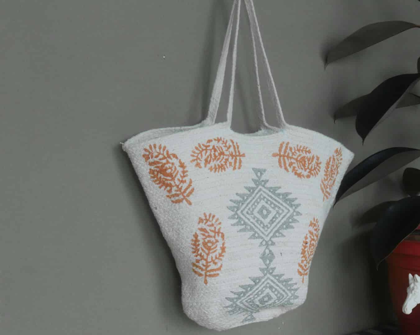 Handwoven Block Printed Grey and Orange Bags - Image 3