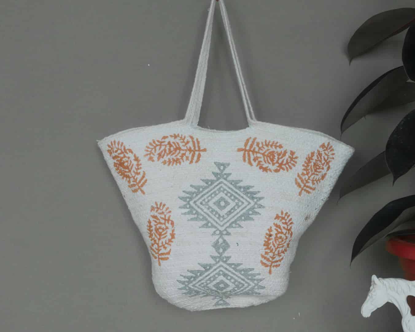 Handwoven Block Printed Grey and Orange Bags - Image 4