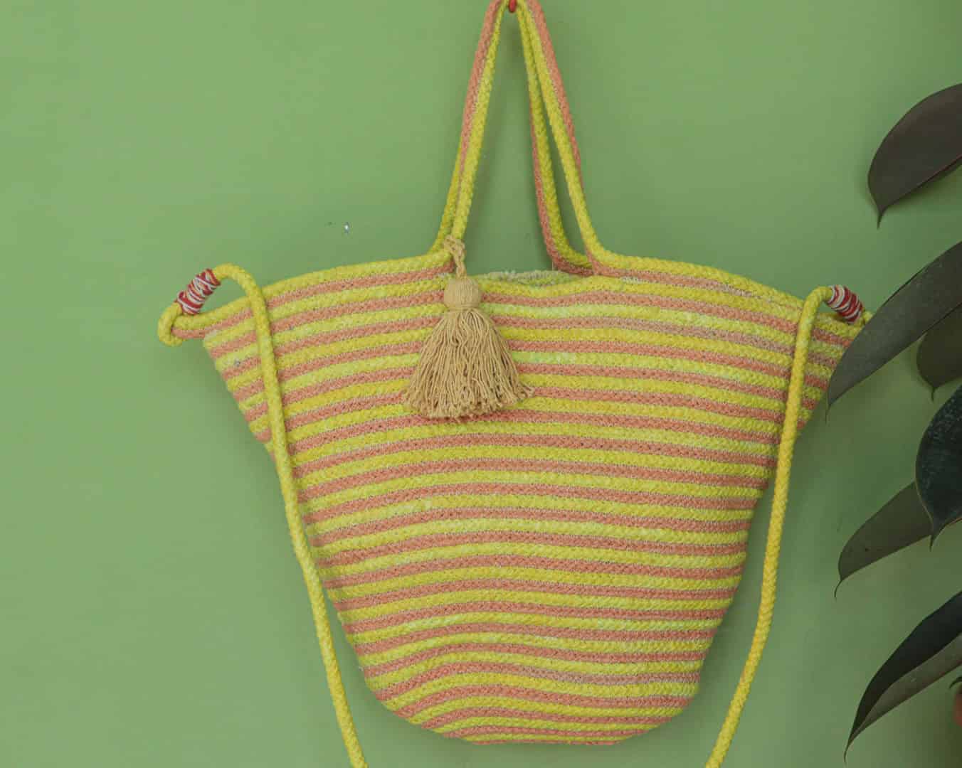 Indian Handmade Cotton Pink and Yellow Bags - Image 1