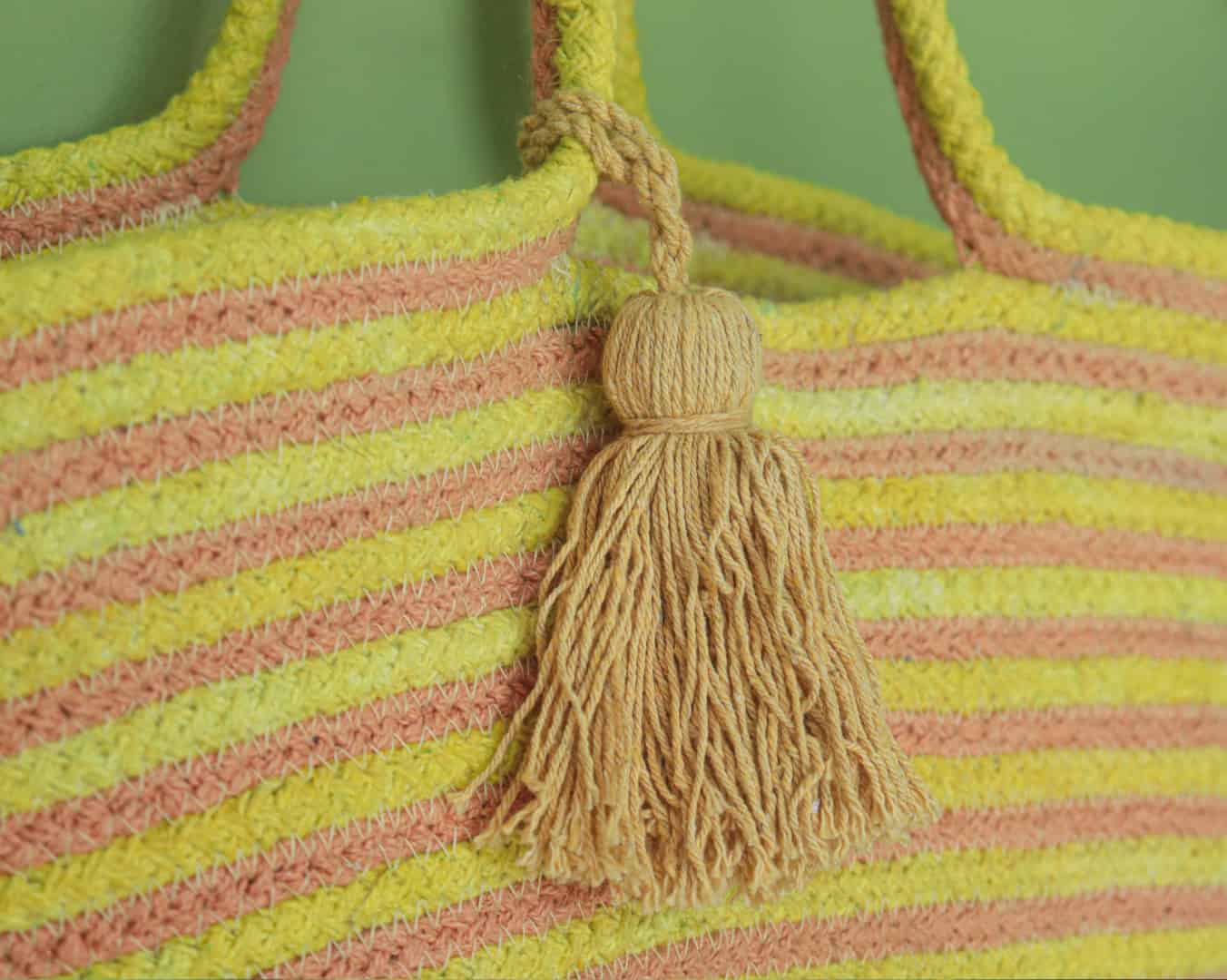 Indian Handmade Cotton Pink and Yellow Bags - Image 3