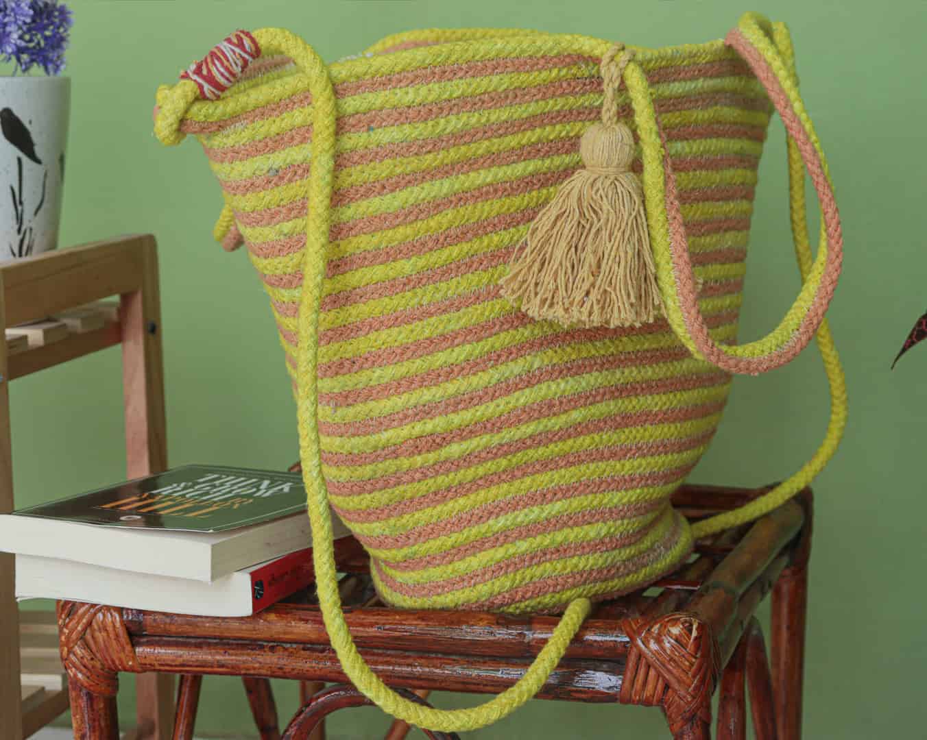 Indian Handmade Cotton Pink and Yellow Bags - Image 4