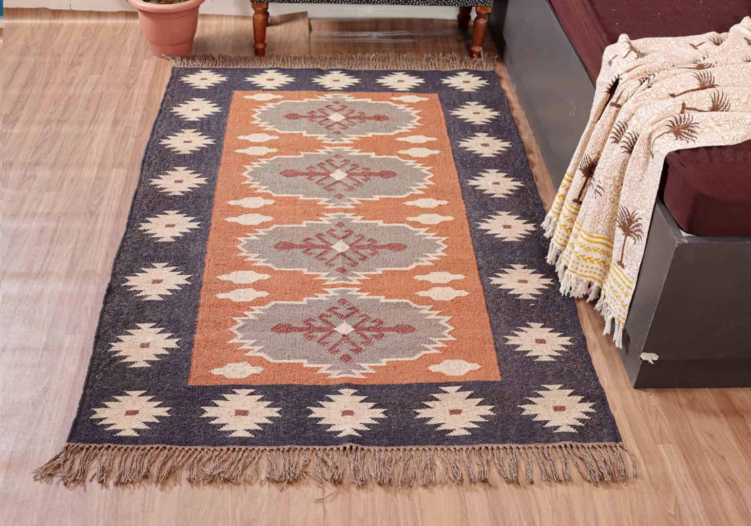 Handwoven Wool Jute Kilim Rug Handmade Kilim Dhurrie Rug Traditional Indian jute Area rug kilim Jute Rug Multicolor Decor Kilim Jute Area Rug - Image 2