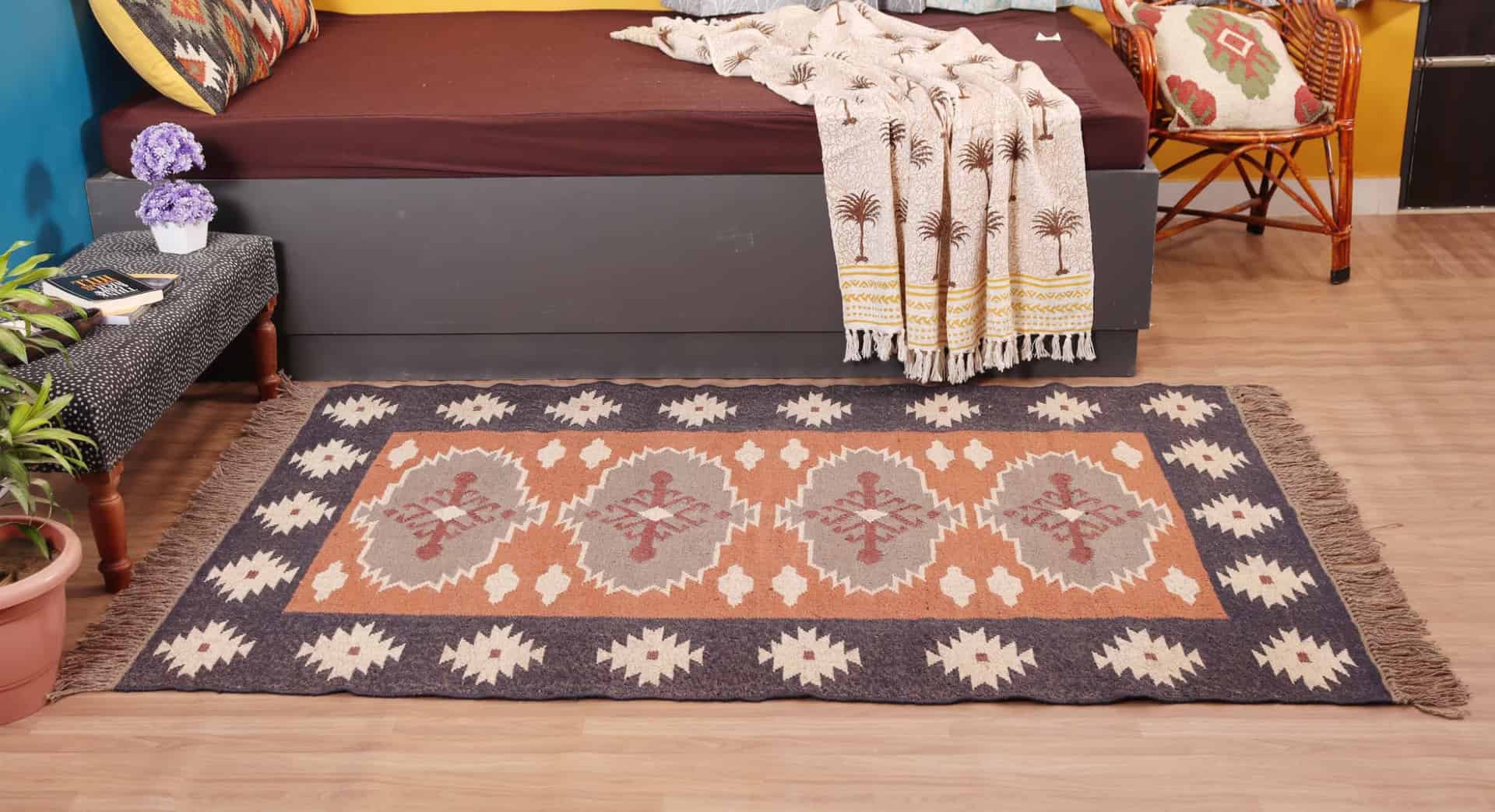 Handwoven Wool Jute Kilim Rug Handmade Kilim Dhurrie Rug Traditional Indian jute Area rug kilim Jute Rug Multicolor Decor Kilim Jute Area Rug - Image 4