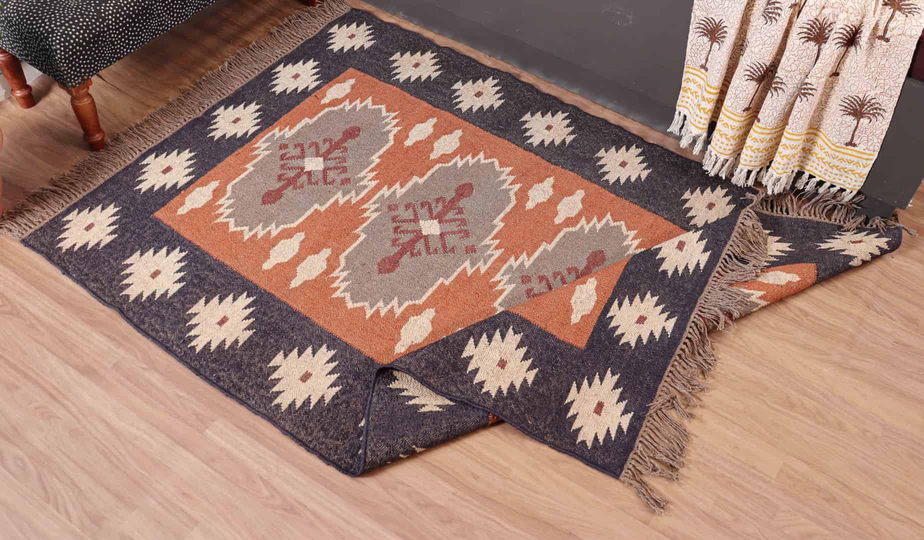 Handwoven Wool Jute Kilim Rug Handmade Kilim Dhurrie Rug Traditional Indian jute Area rug kilim Jute Rug Multicolor Decor Kilim Jute Area Rug - Image 5