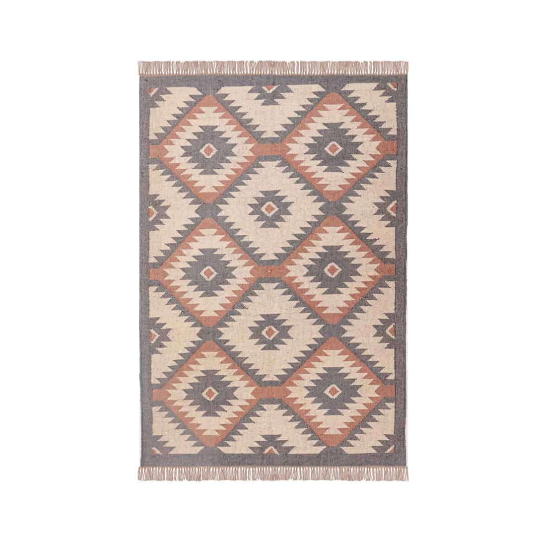Multicolor Wool Jute Kilim Rugs with Fringes - Image 1