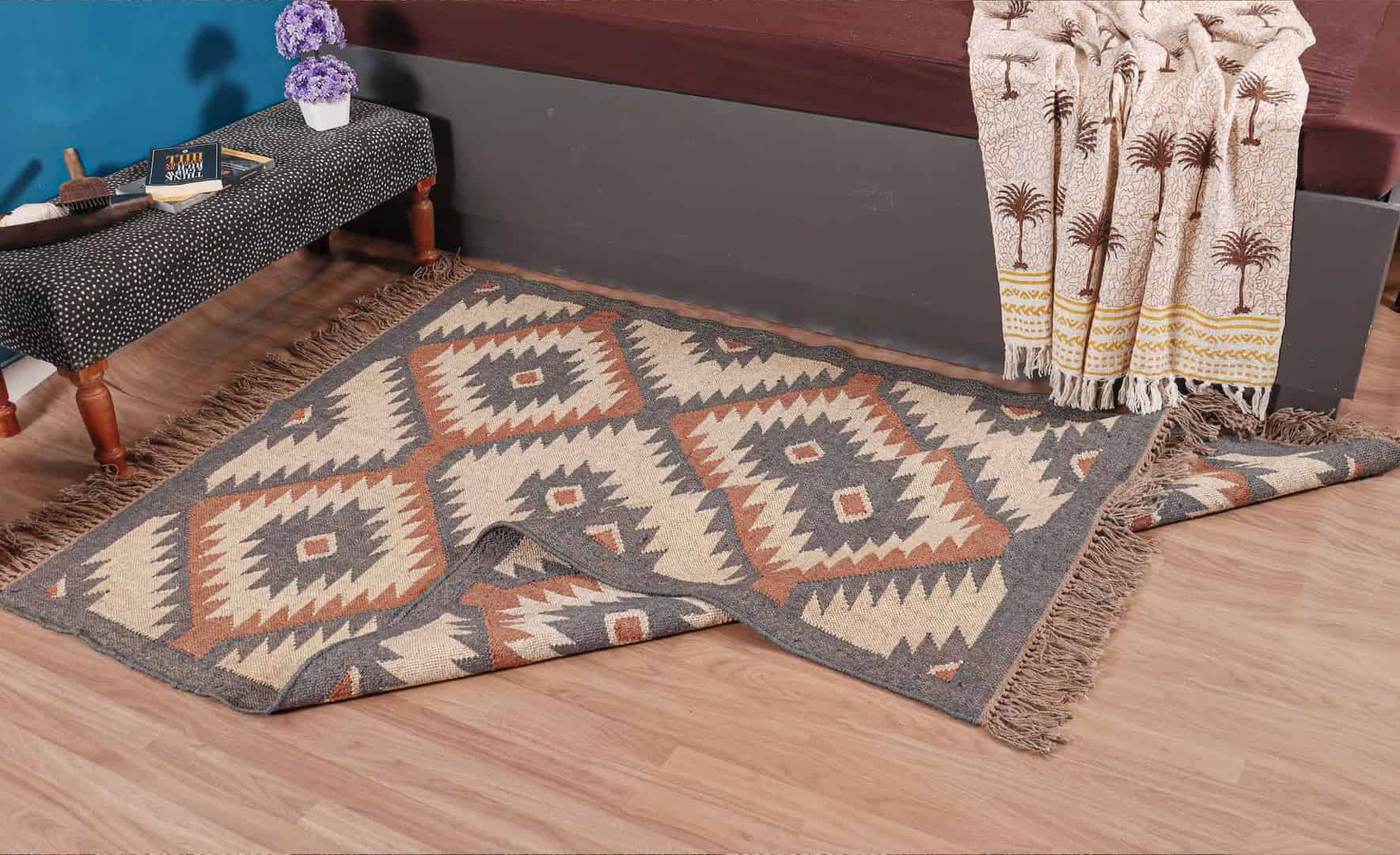 Multicolor Wool Jute Kilim Rugs with Fringes - Image 5