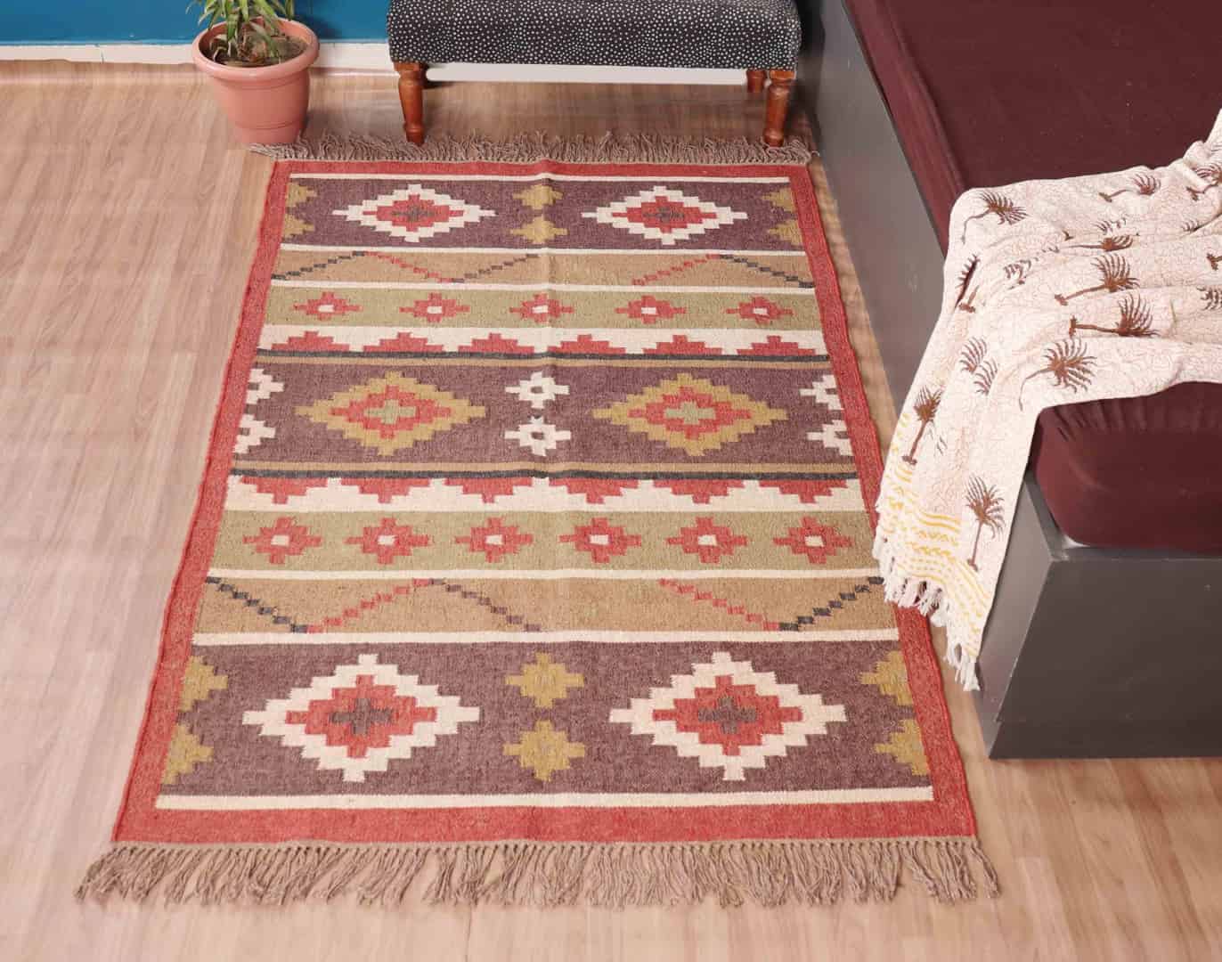 Wool Jute Multicolor Vintage Kilim Area Rugs - Image 2