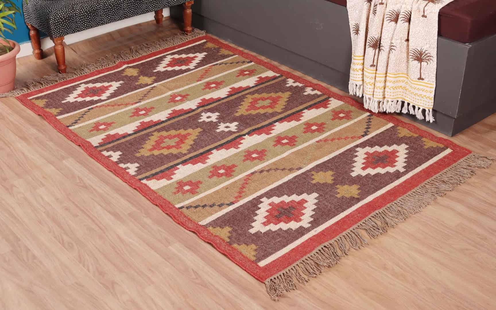 Wool Jute Multicolor Vintage Kilim Area Rugs - Image 3