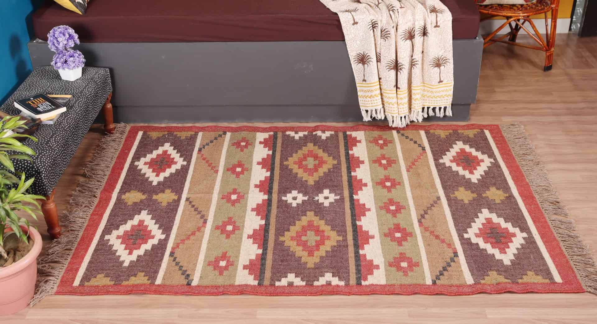 Wool Jute Multicolor Vintage Kilim Area Rugs - Image 4