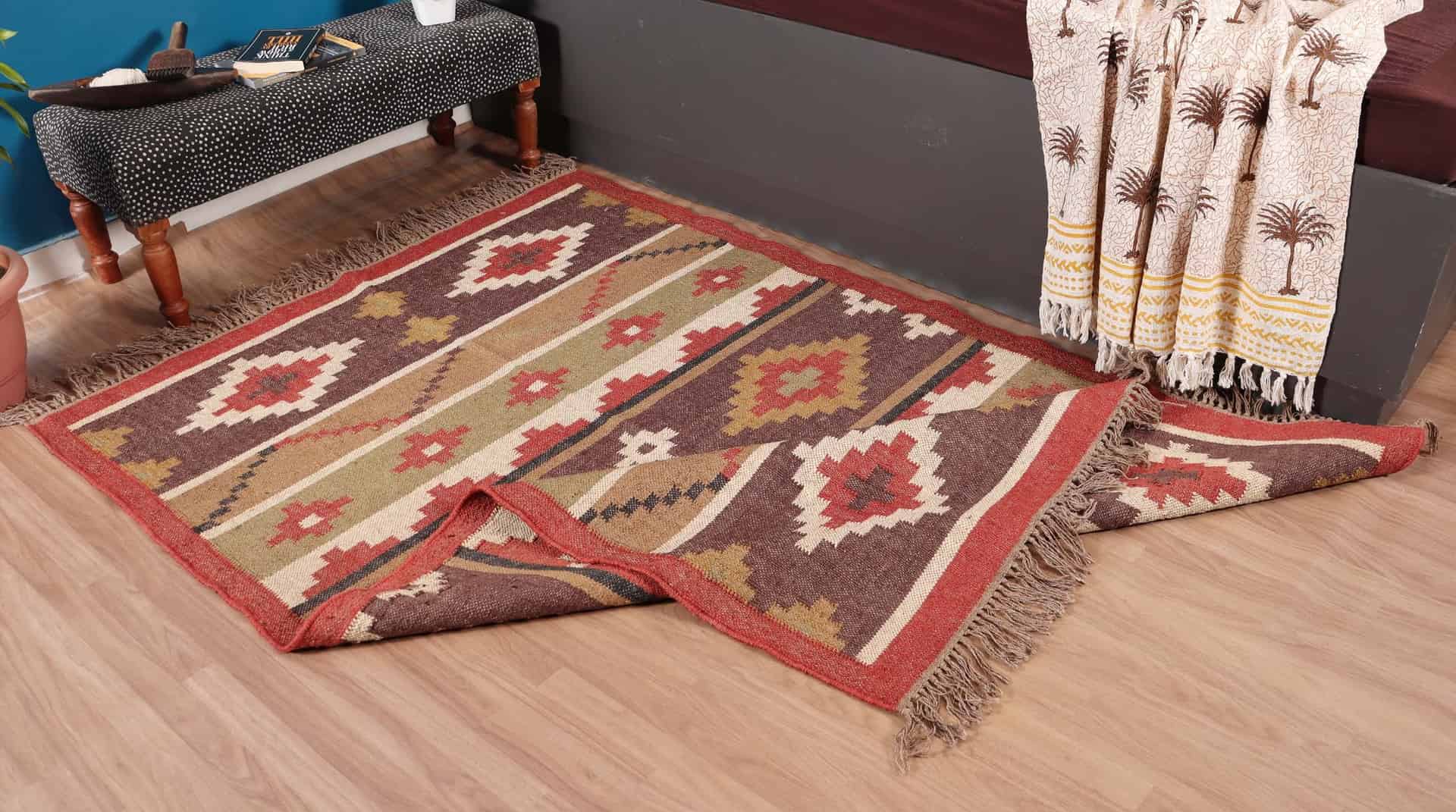 Wool Jute Multicolor Vintage Kilim Area Rugs - Image 5