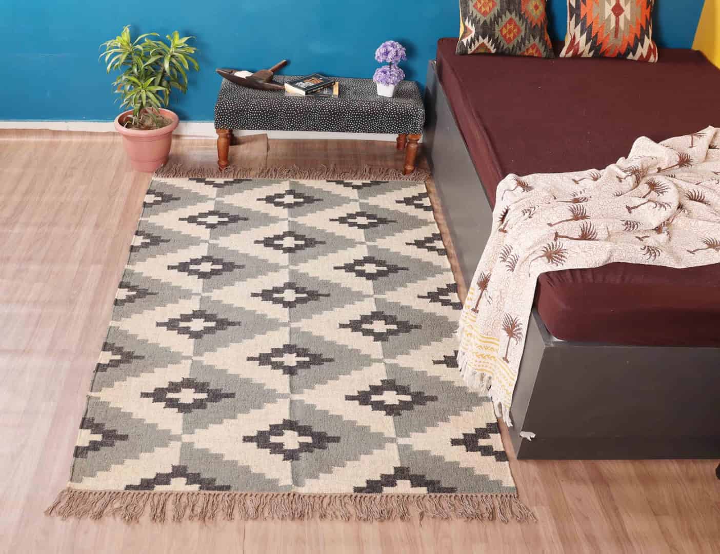 Colorful Vintage Kilim Wool Jute Rug For Living Home - Image 2