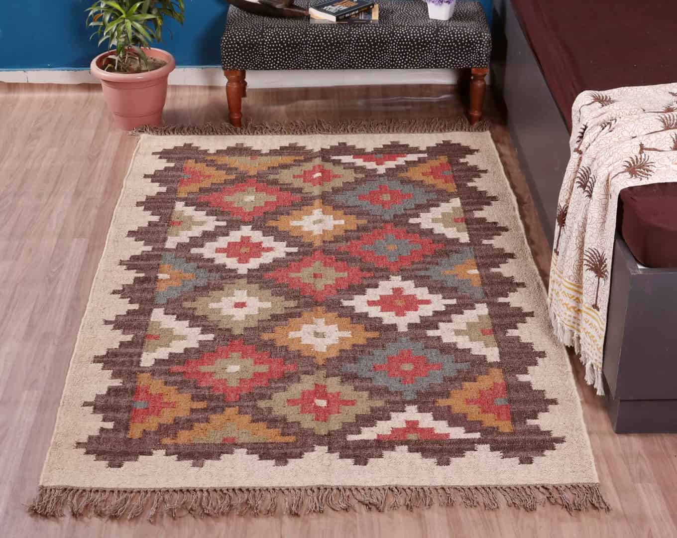 Handwoven Multicolor Wool Jute Kilim Rug Large Area Rug  - Image 2