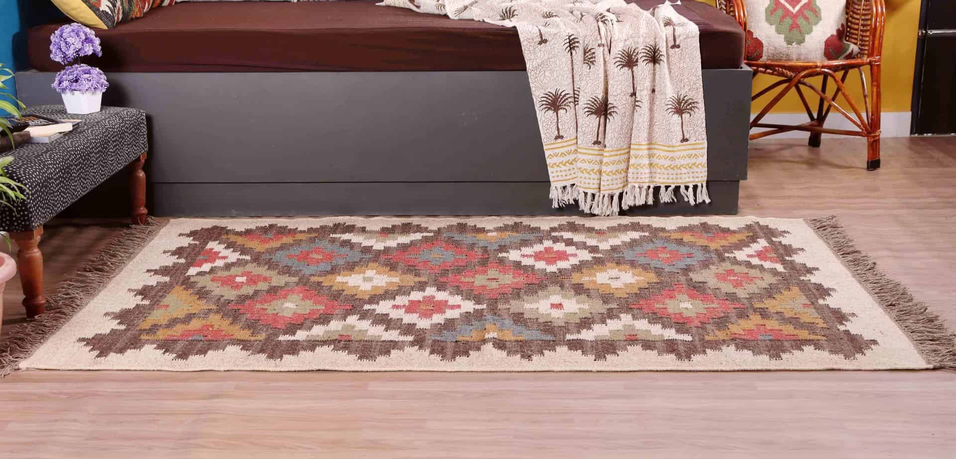 Handwoven Multicolor Wool Jute Kilim Rug Large Area Rug  - Image 4