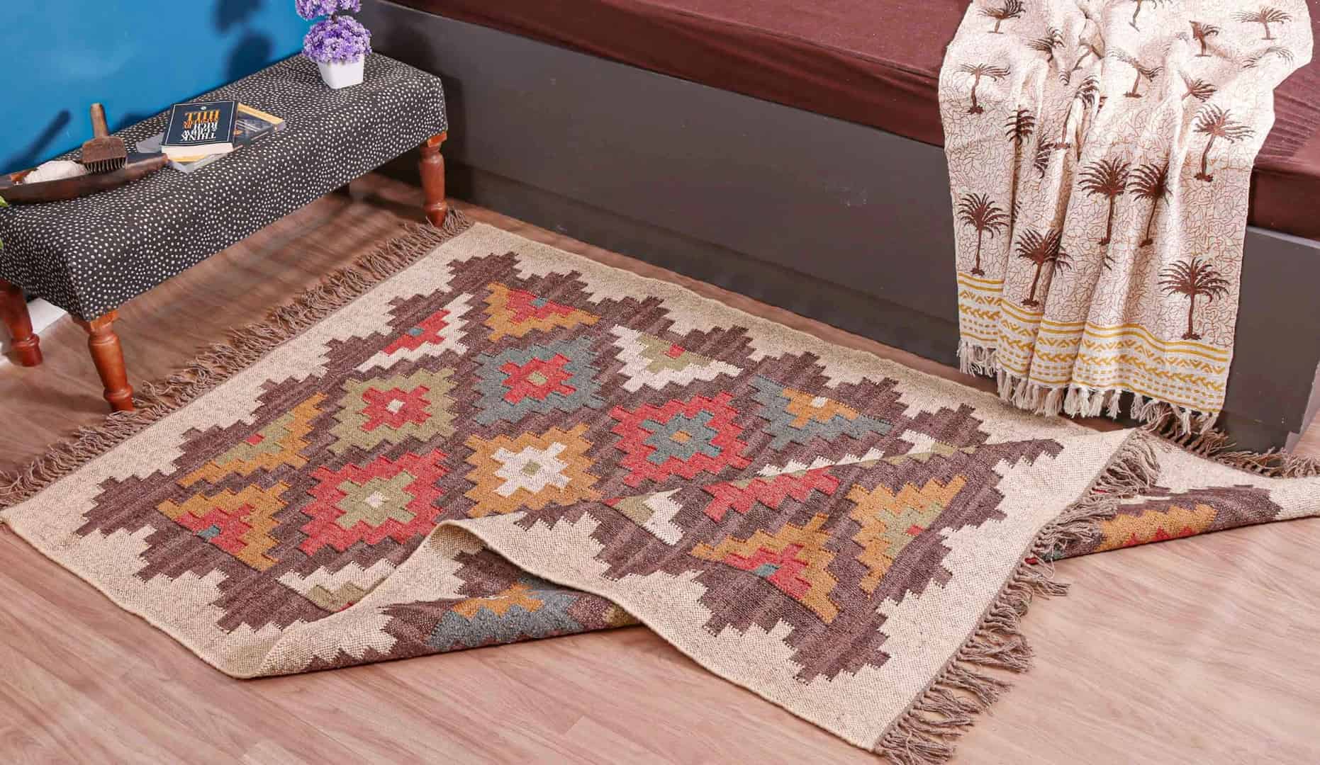 Handwoven Multicolor Wool Jute Kilim Rug Large Area Rug  - Image 5