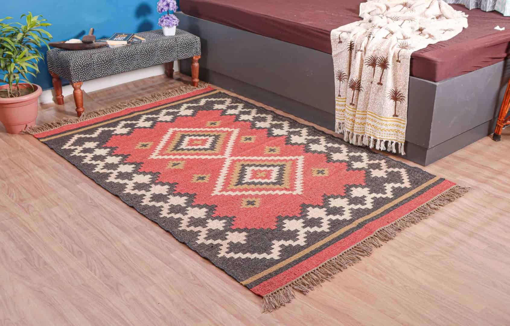 Colorful Kilim Dhurrie Area Rug Handmade Wool Jute Rug  - Image 3