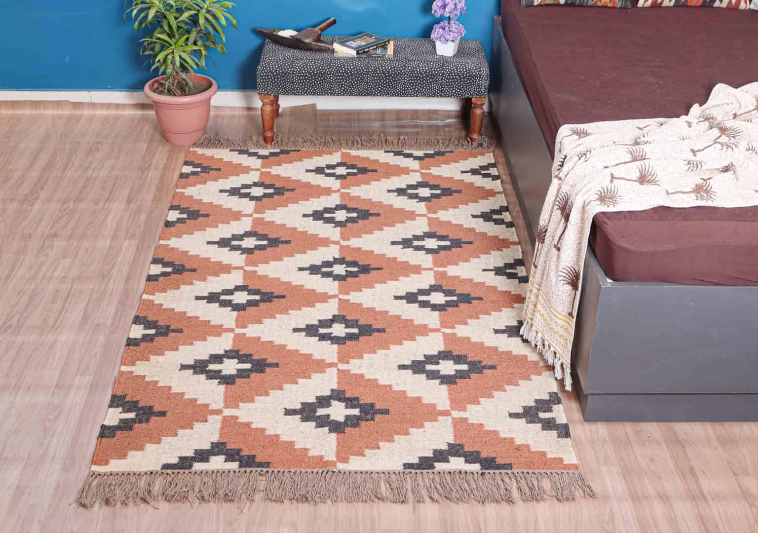 Indian Village Multicolor Vintage Kilim Wool Jute Rugs - Image 2