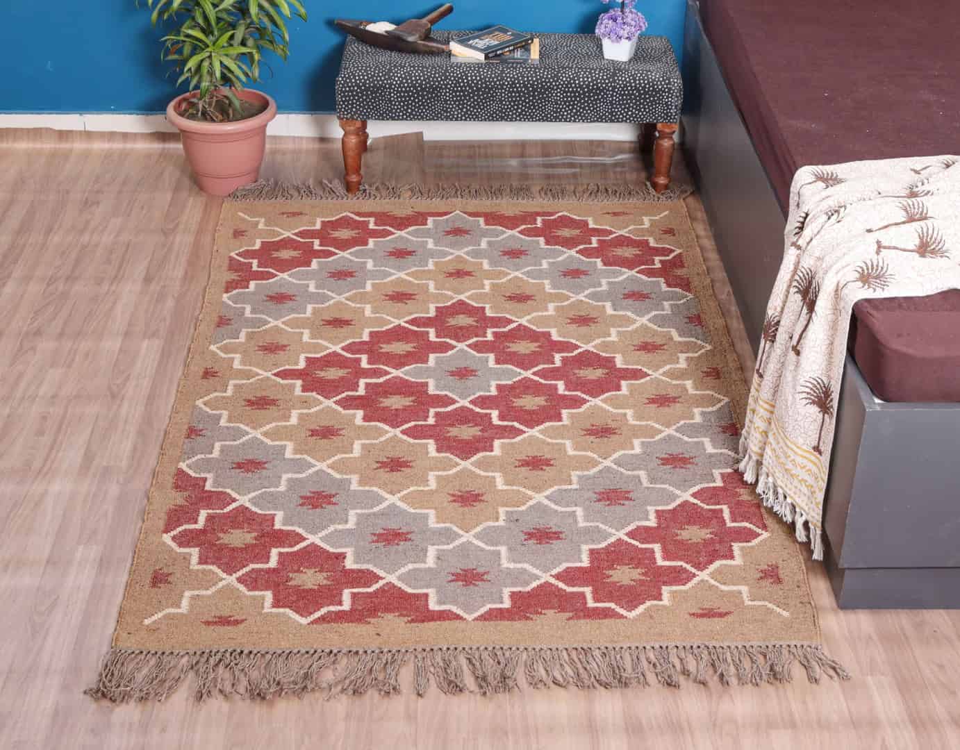 Stair Decor Wool Jute Colorful Kilim Bohemian Rug - Image 2