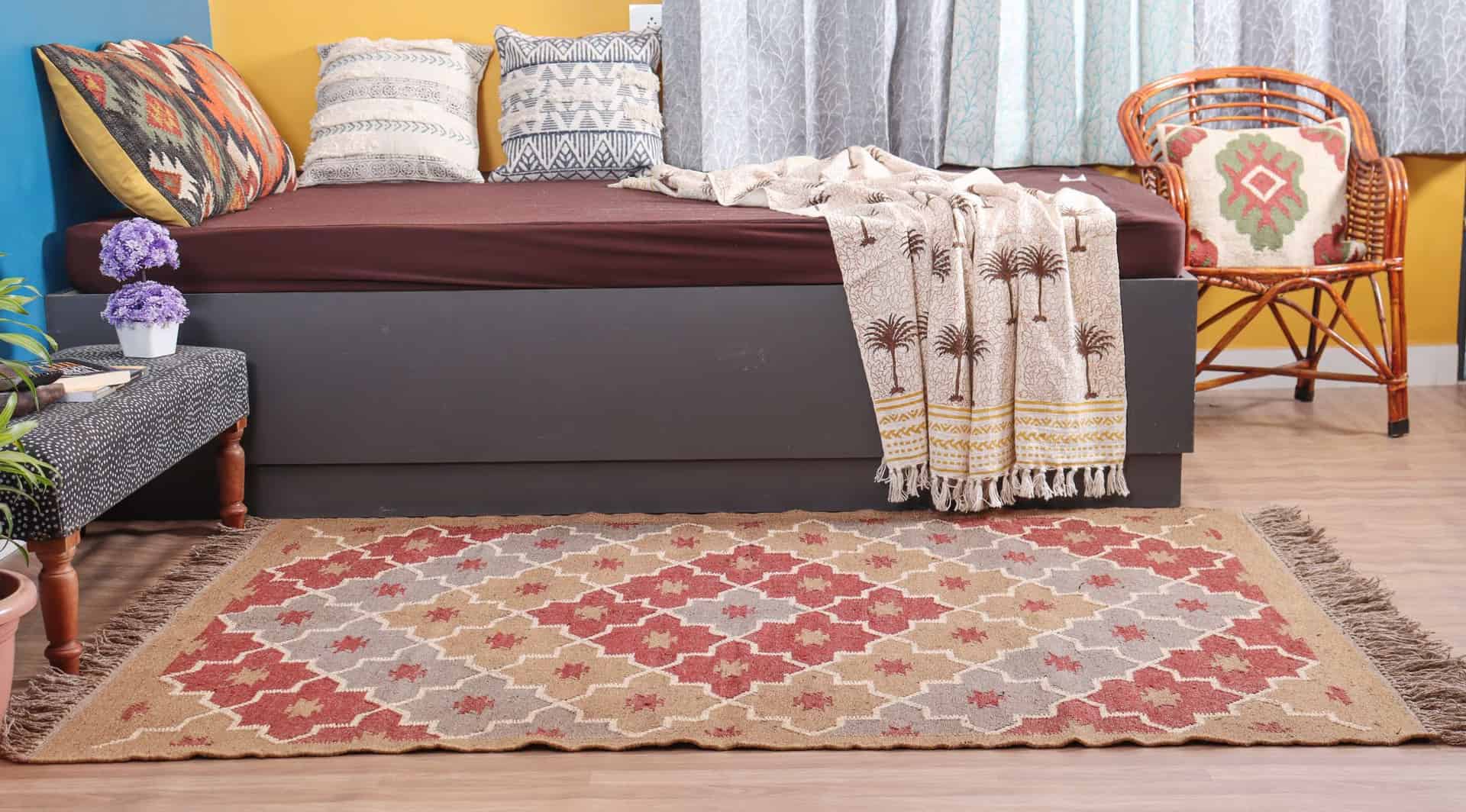 Stair Decor Wool Jute Colorful Kilim Bohemian Rug - Image 4