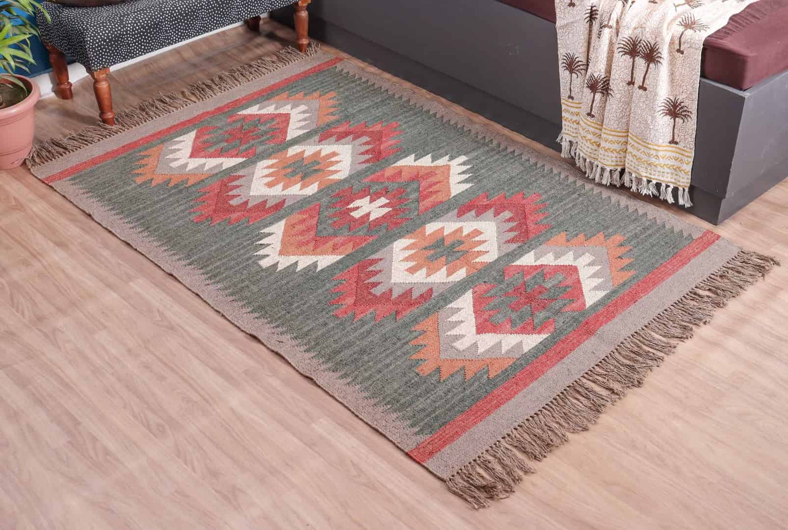 Reversible Vintage Kilim Wool Jute Rugs - Image 3