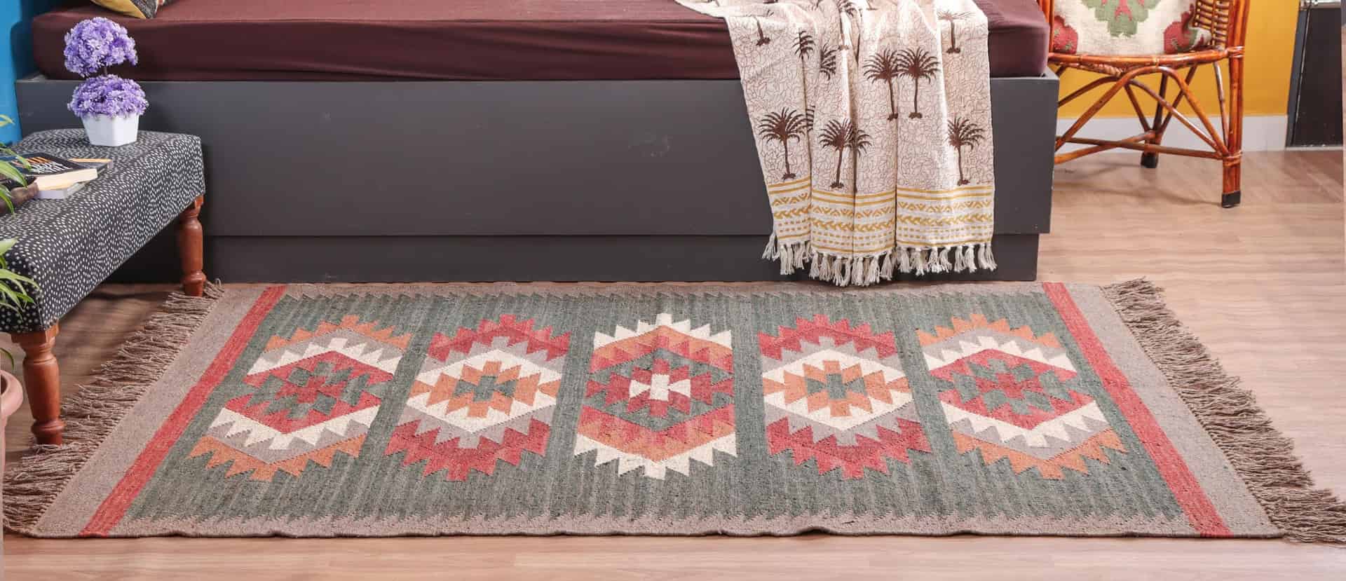Reversible Vintage Kilim Wool Jute Rugs - Image 4