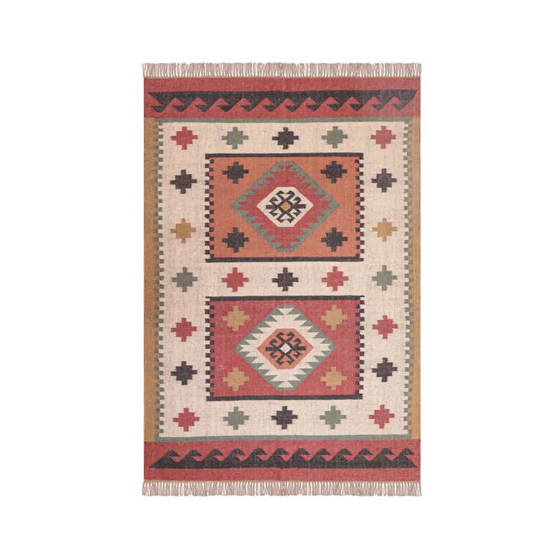 Bohemian Vintage Multicolor Kilim Wool Jute Rug - Image 1