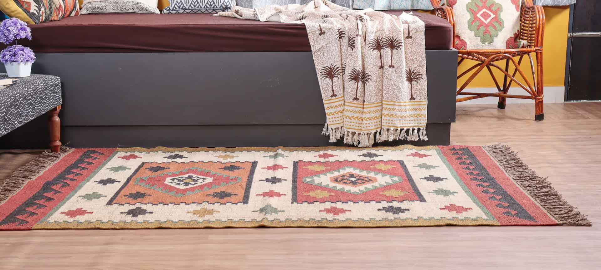 Bohemian Vintage Multicolor Kilim Wool Jute Rug - Image 4