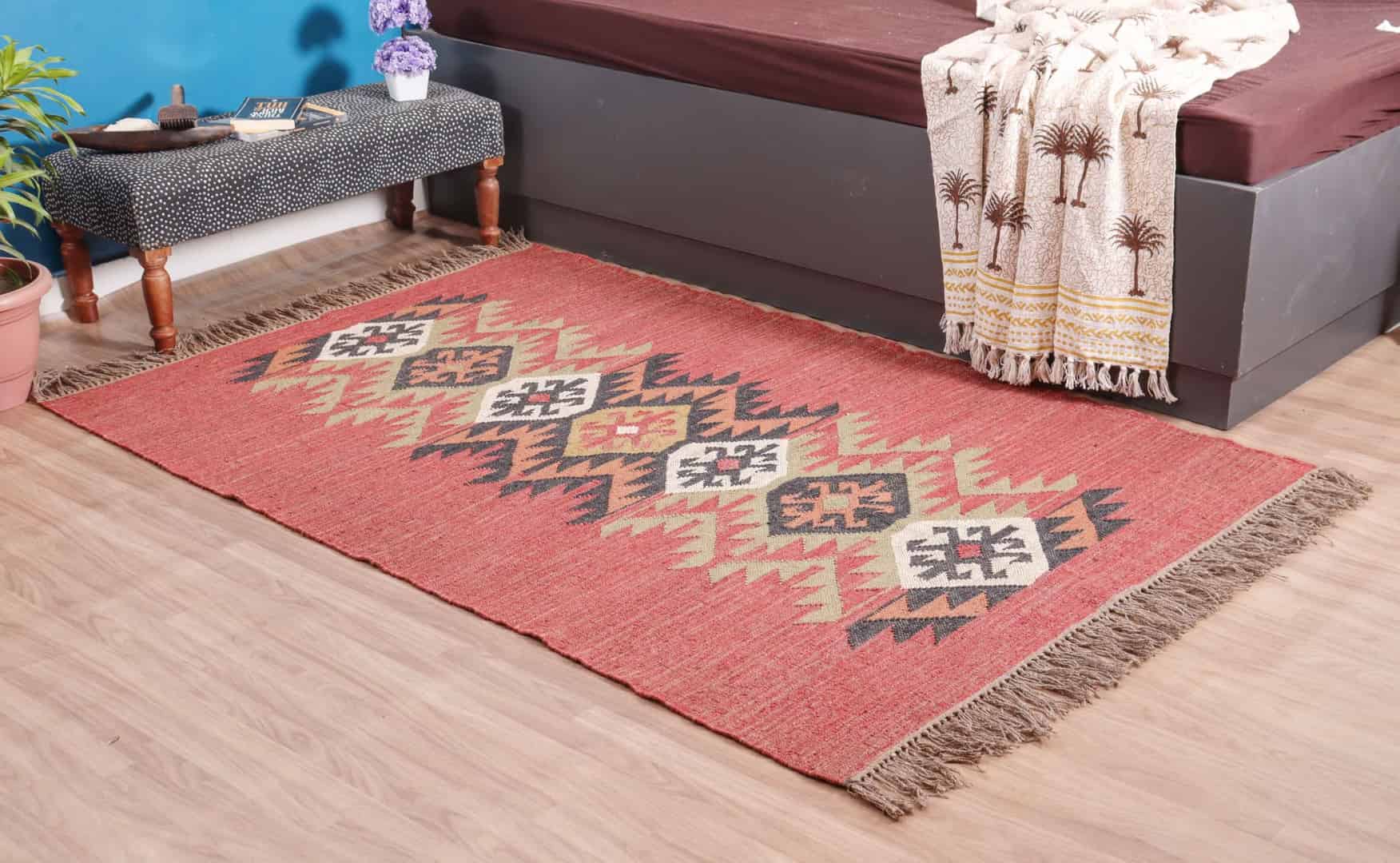 Eco Friendly Colorful Wool Jute Kilim Dhurrie Rug - Image 2