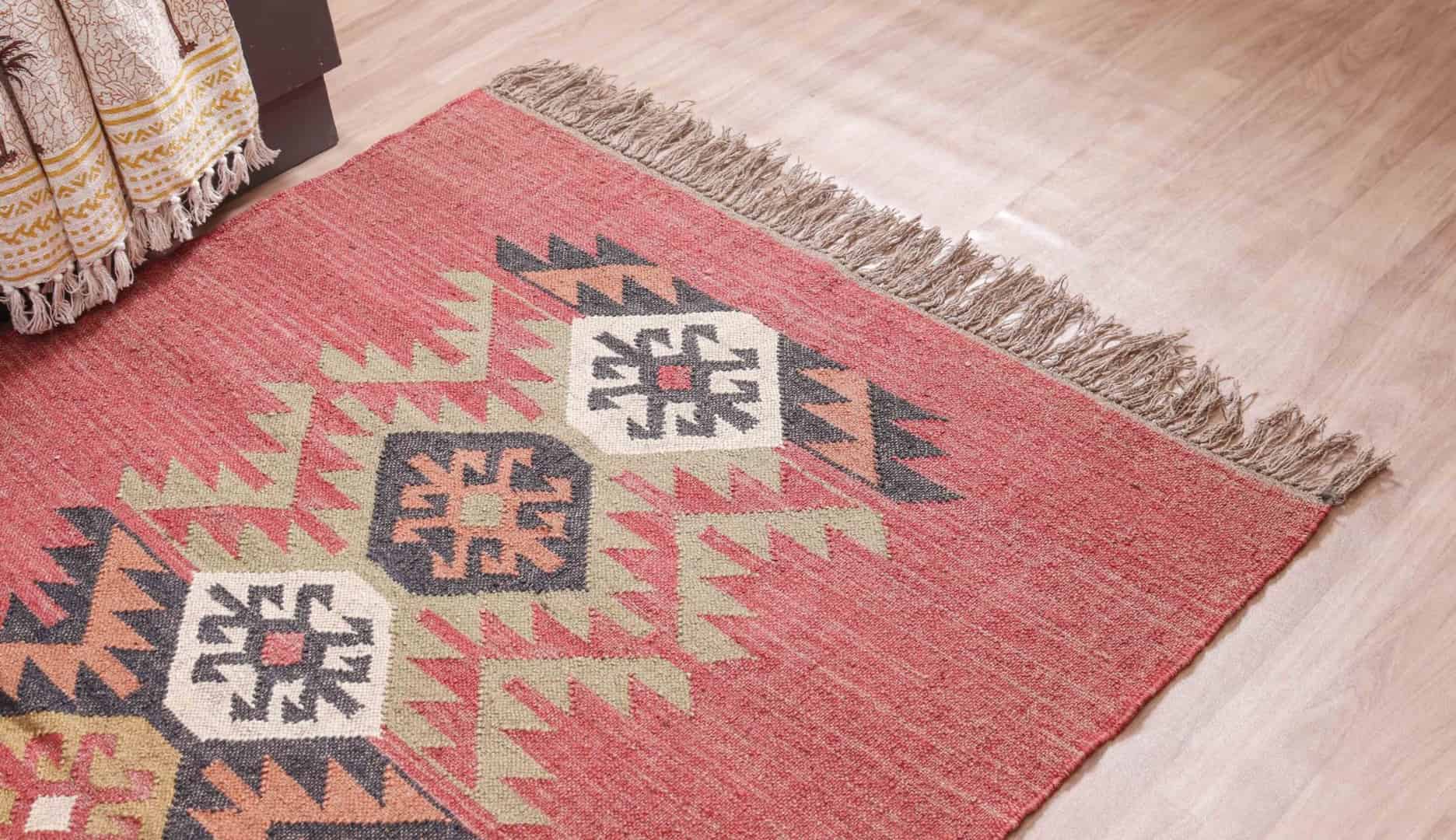 Eco Friendly Colorful Wool Jute Kilim Dhurrie Rug - Image 3