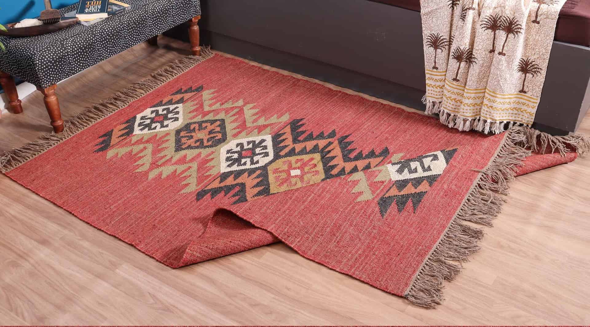 Eco Friendly Colorful Wool Jute Kilim Dhurrie Rug - Image 5