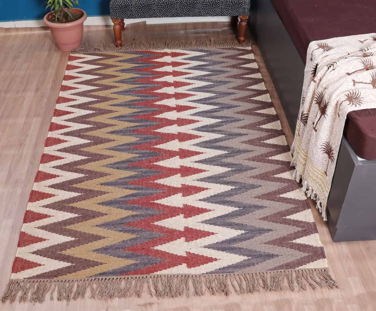 Handwoven Multicolor Wool Jute Kilim Rugs - Image 2