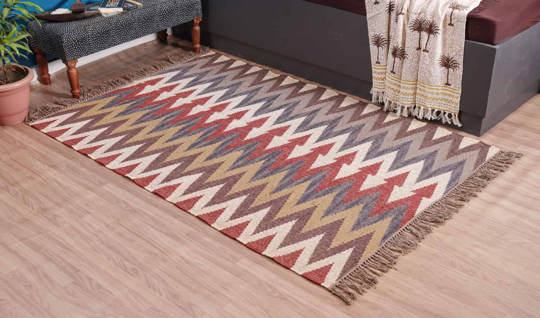 Handwoven Multicolor Wool Jute Kilim Rugs - Image 3