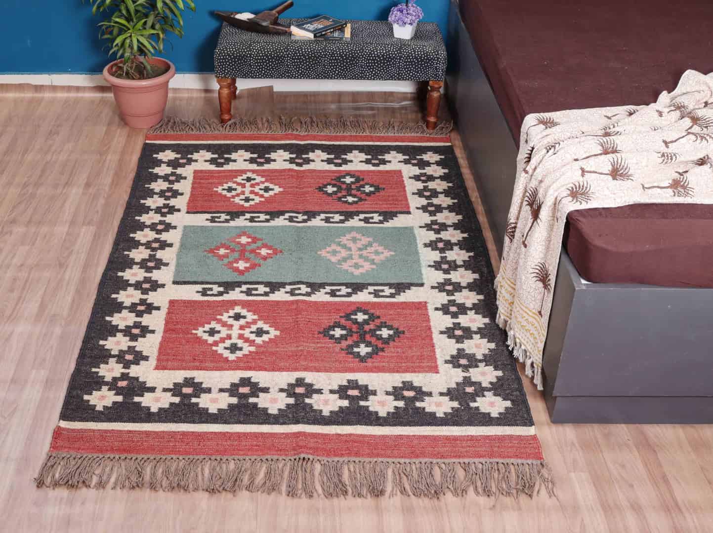 Bohemian Colorful Classic Wool Jute Kilim Staircase Decor Rug  - Image 2