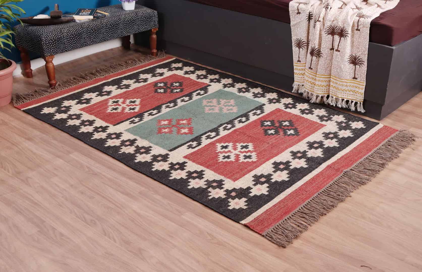 Bohemian Colorful Classic Wool Jute Kilim Staircase Decor Rug  - Image 3