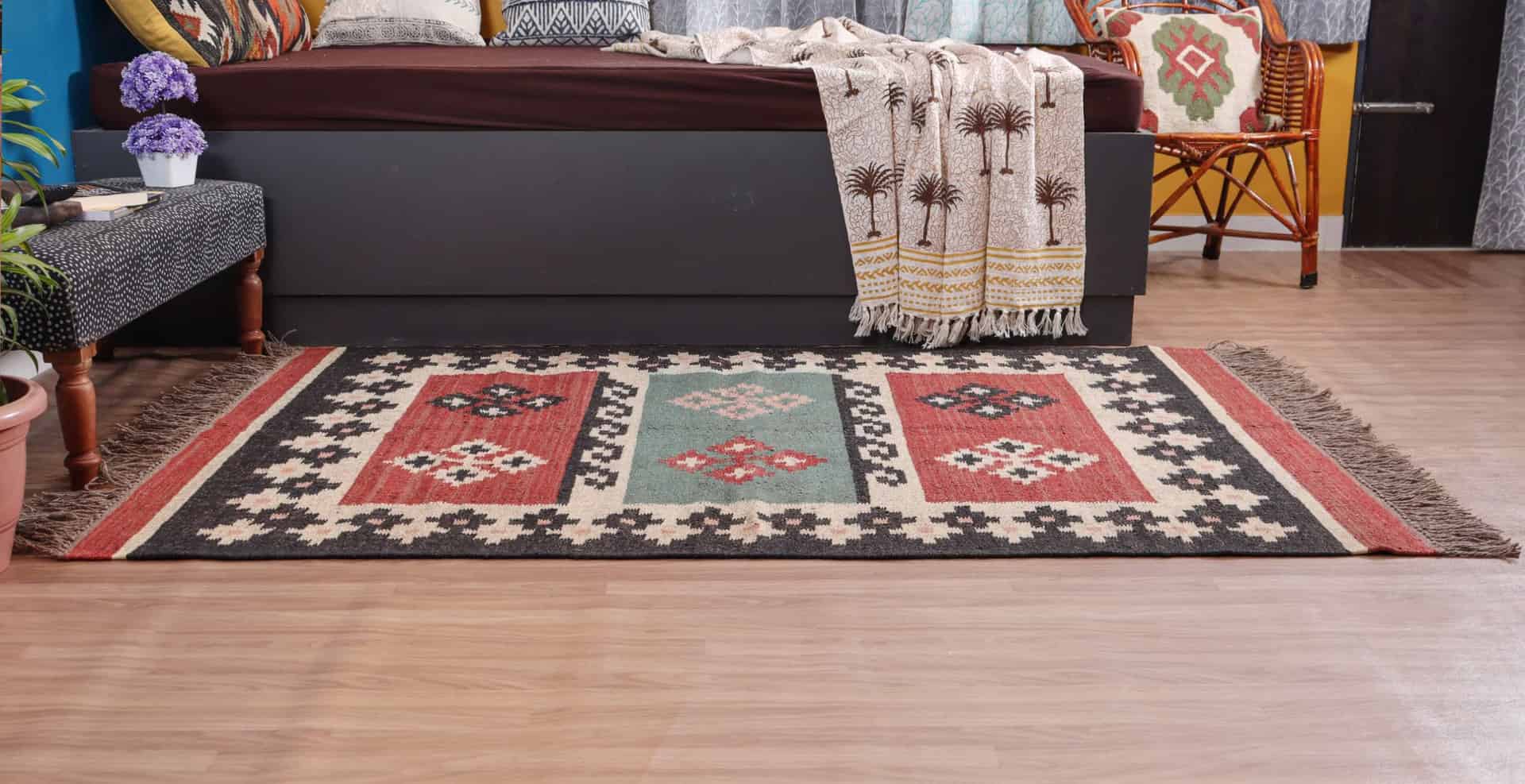 Bohemian Colorful Classic Wool Jute Kilim Staircase Decor Rug  - Image 4