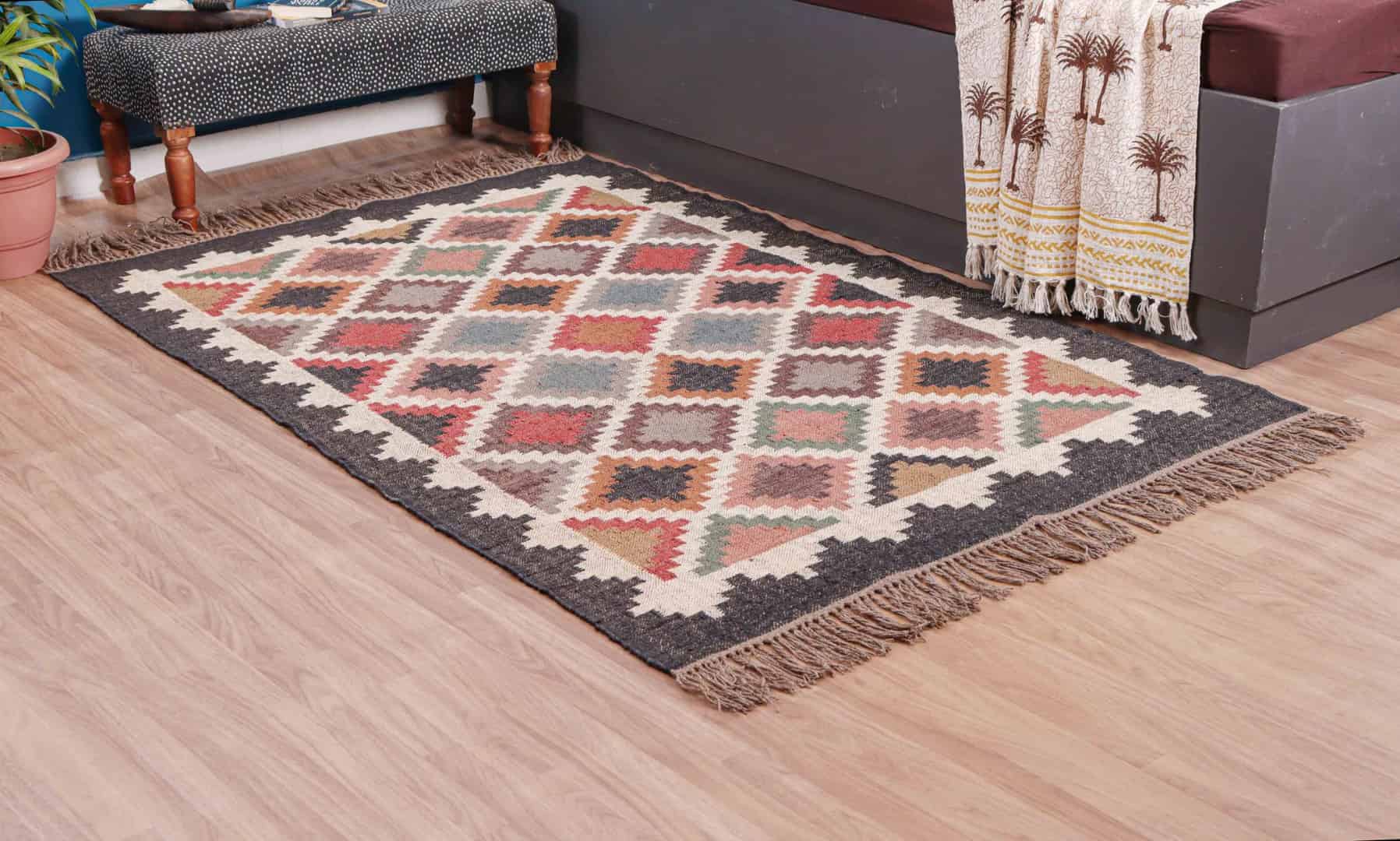 Reversible Handwoven Wool Jute Kilim Classic Staircase - Image 2