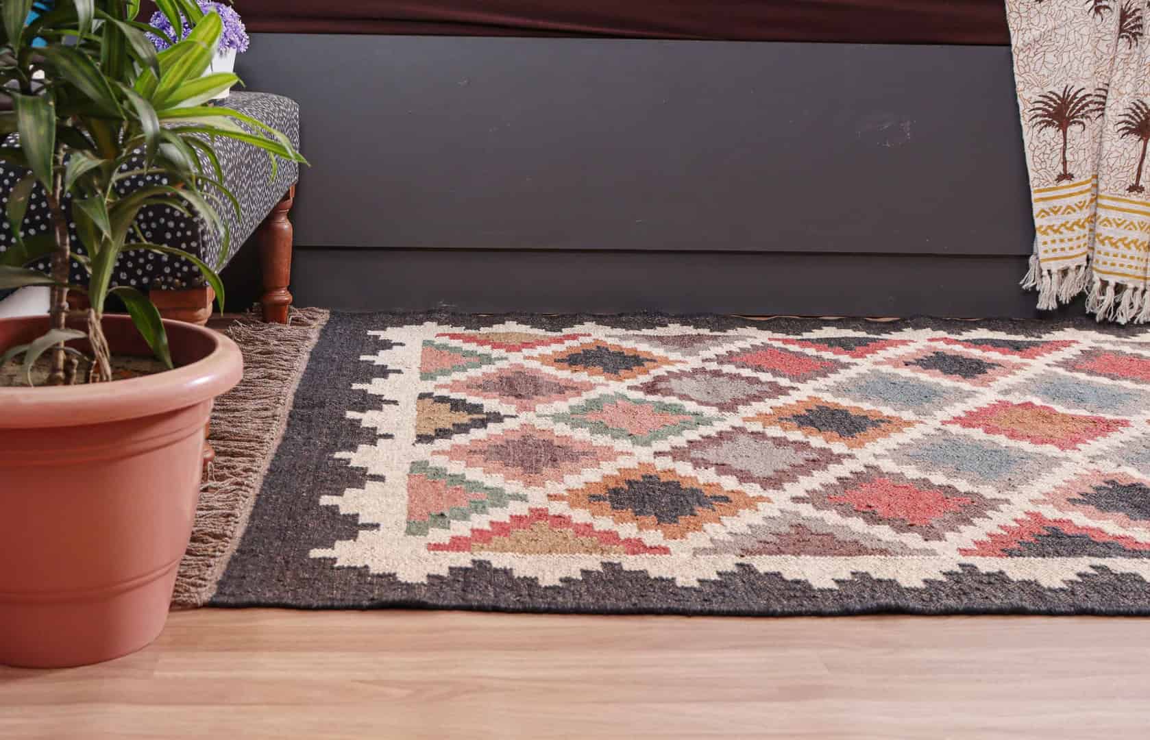 Reversible Handwoven Wool Jute Kilim Classic Staircase - Image 4