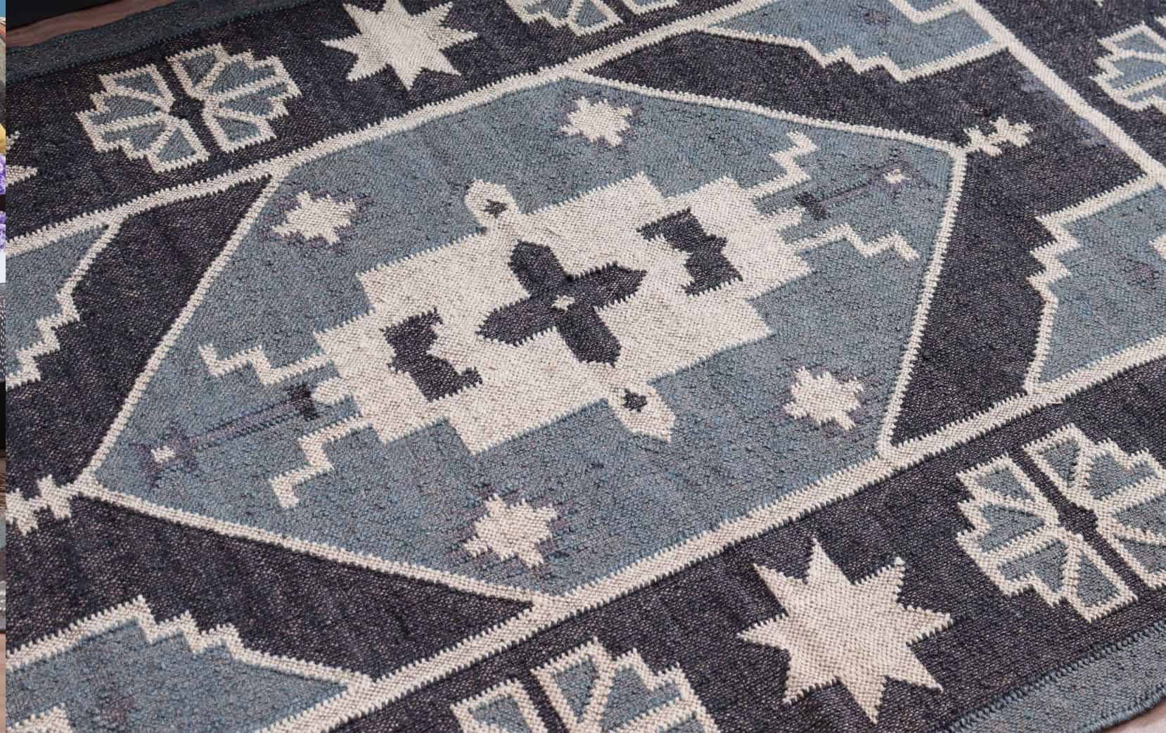 Indian Village Handwoven Wool Jute Colorful Kilim Area Rug - Image 4