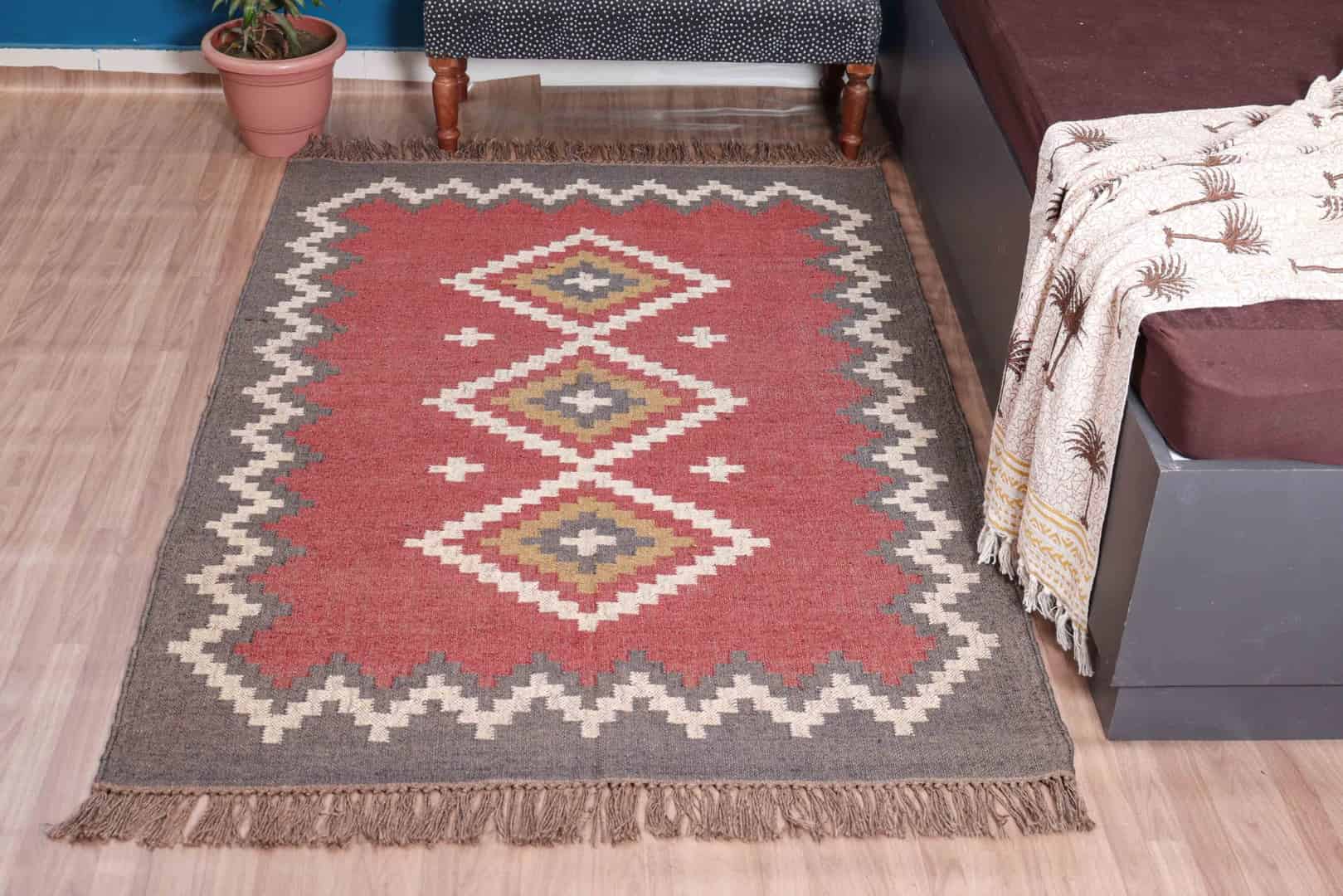 Stair Decor Multicolor Vintage Kilim Wool Jute Rug - Image 2