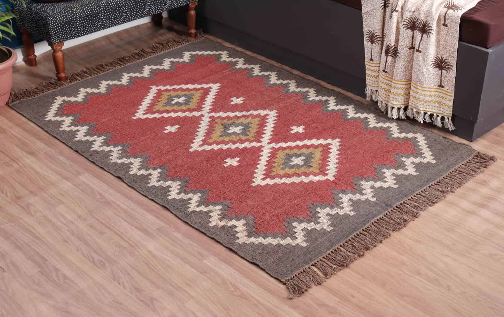 Stair Decor Multicolor Vintage Kilim Wool Jute Rug - Image 3