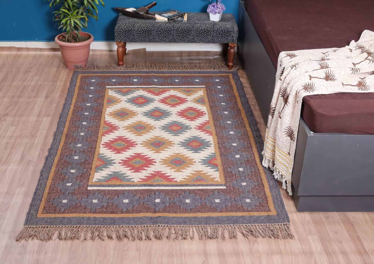Indian Handmade Wool Jute Kilim Area Rug - Image 2