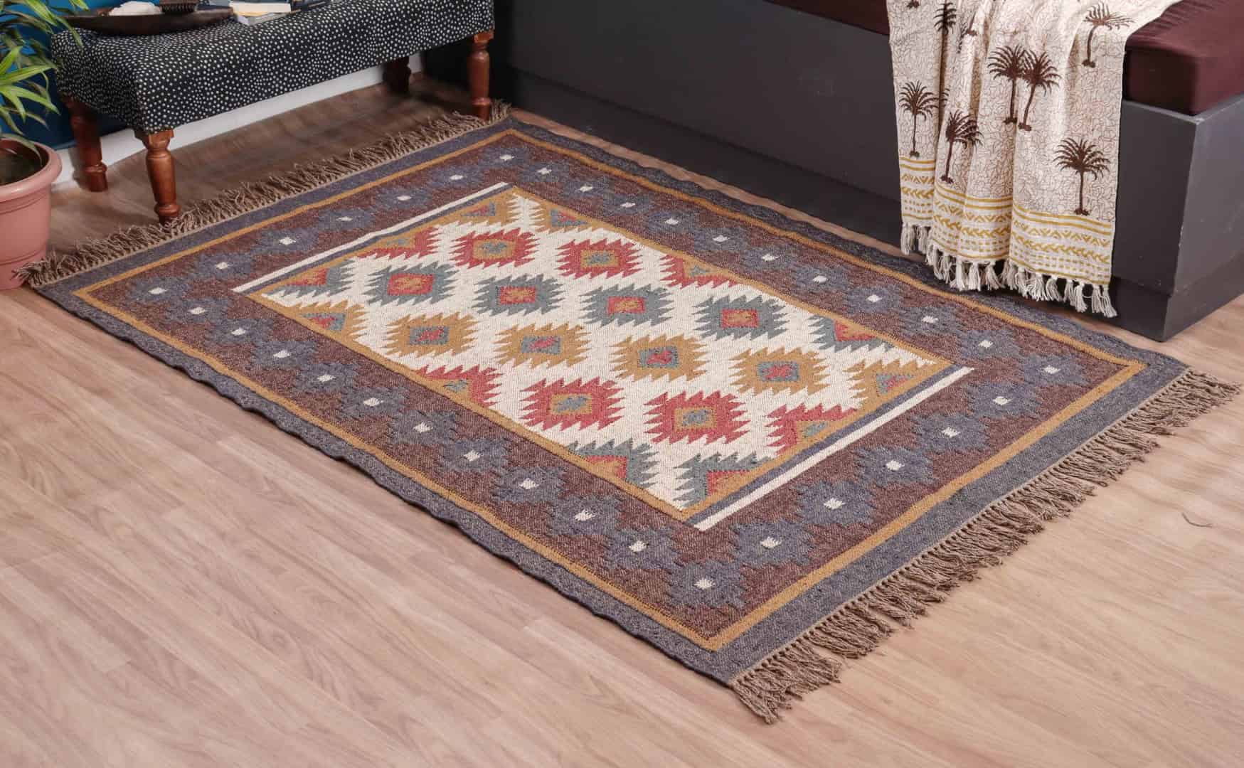 Indian Handmade Wool Jute Kilim Area Rug - Image 3