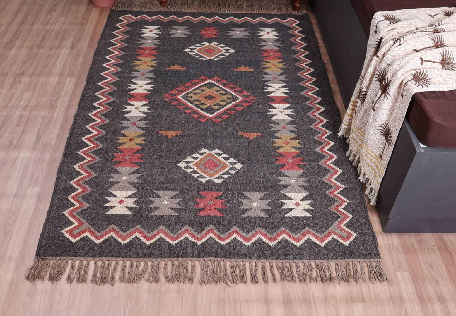 Handwoven Bohemian Wool Jute Kilim Area Rug - Image 2