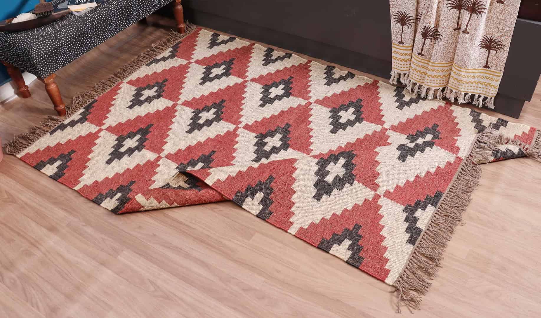 Reversible Handwoven Vintage Kilim Wool Jute Antique Rug - Image 5