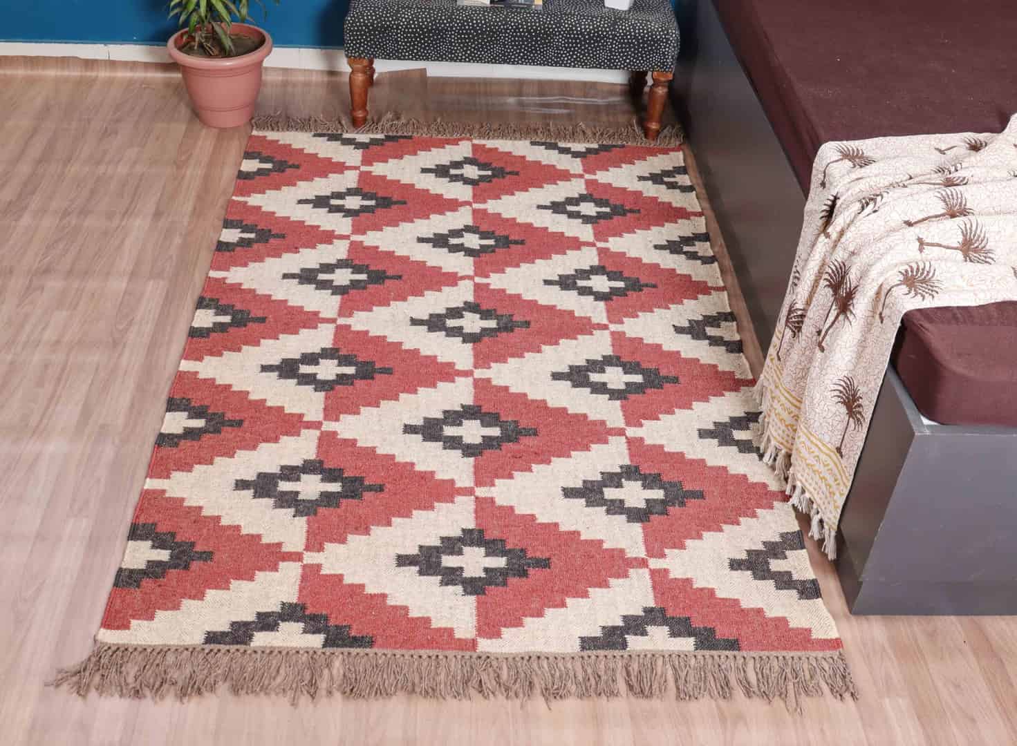 Reversible Handwoven Vintage Kilim Wool Jute Antique Rug - Image 2
