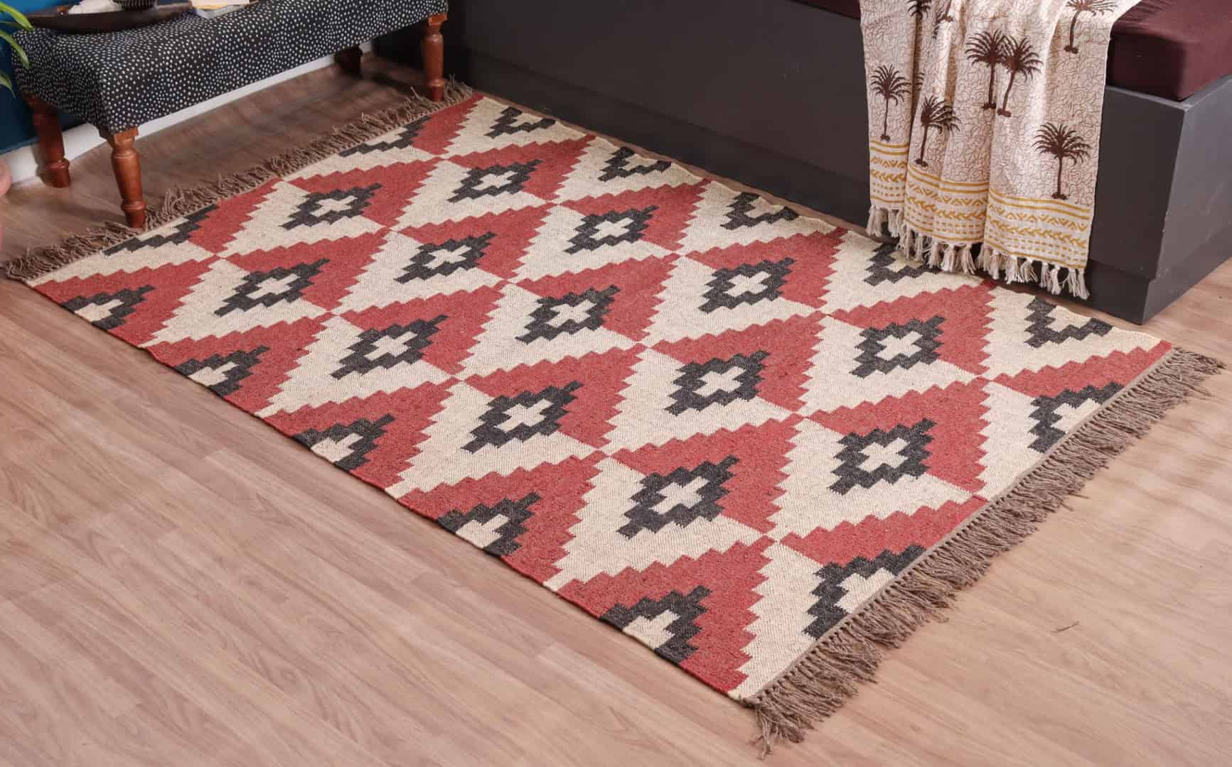 Reversible Handwoven Vintage Kilim Wool Jute Antique Rug - Image 3
