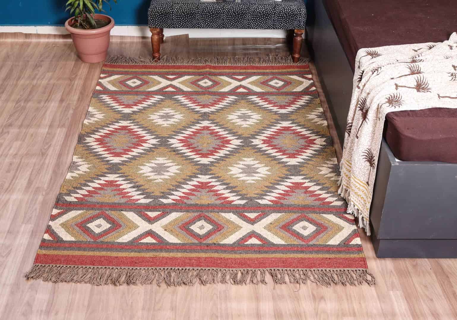 Home Decor Custom Size Bohemian Wool Jute Kilim Rugs - Image 2