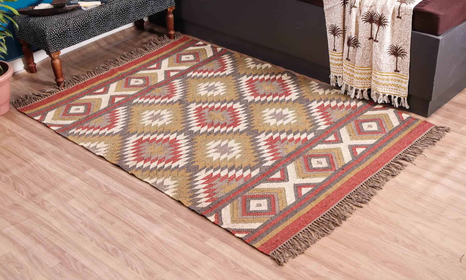 Home Decor Custom Size Bohemian Wool Jute Kilim Rugs - Image 3