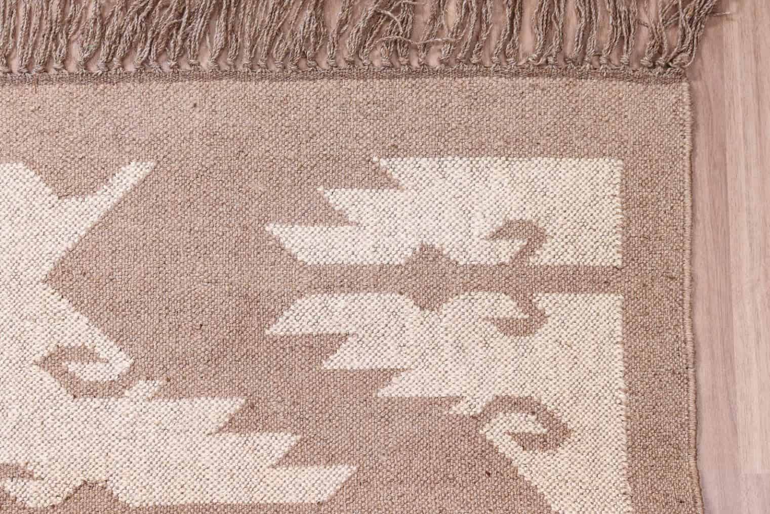 Beige and White Color Handwoven Wool Jute Kilim Rugs - Image 4