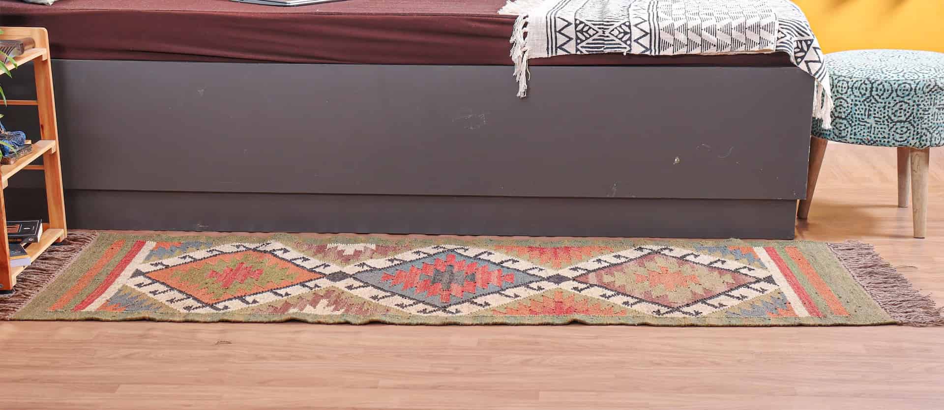 Reversible Handwoven Wool Jute Kilim Antique Runner Rugs - Image 3